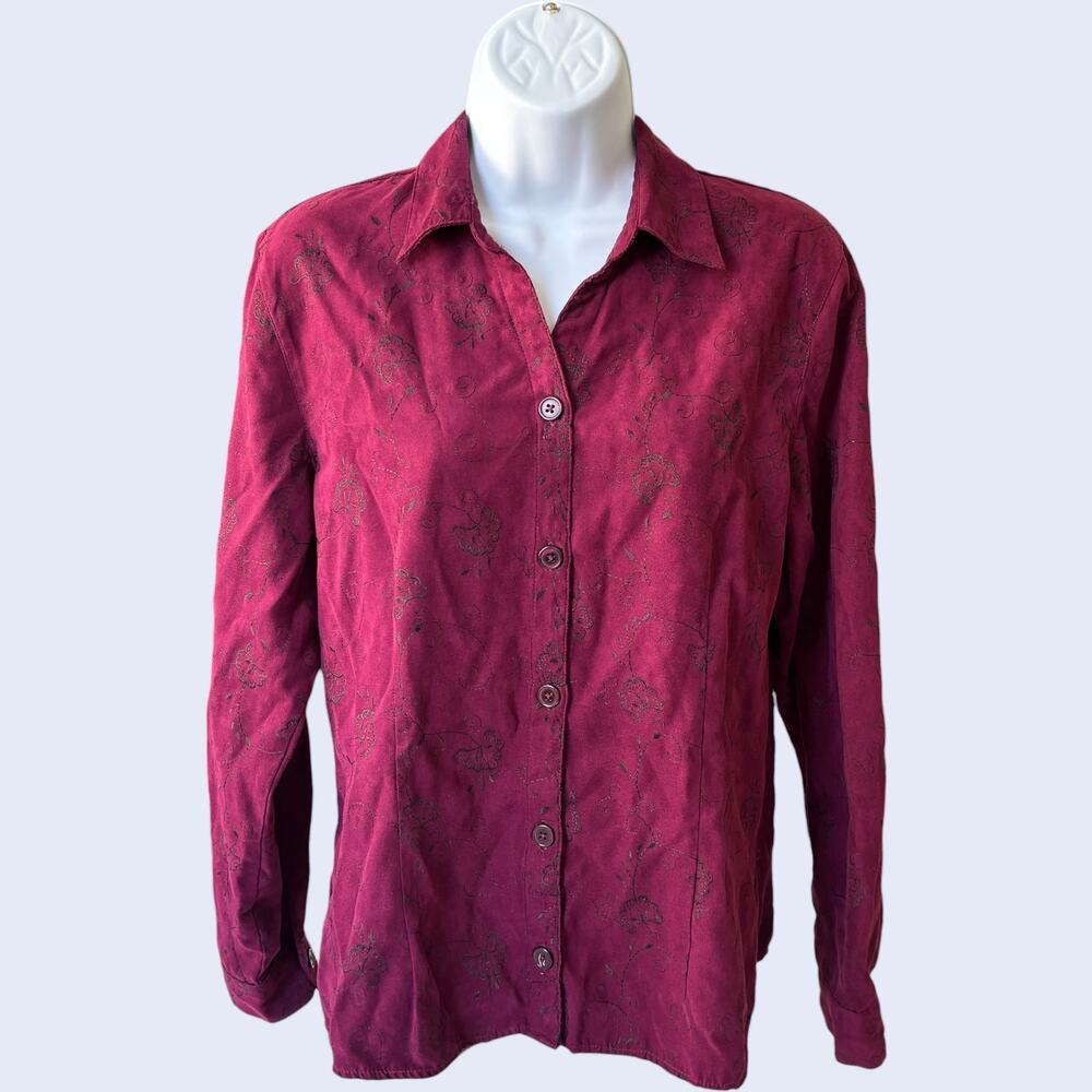 Sag Harbor M Vintage Blouse Magenta Embroidered Relaxed